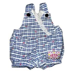 Vintage IZOD baby Denim romper blue pink plaid floral spring baby girl 3/6 mo